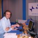 Barnaba Ungaro nello studio Radio Rai Uno di Roma, a Saxa Lubra, durante la conduzione della trasmissione sportiva "Zona Cesarini"